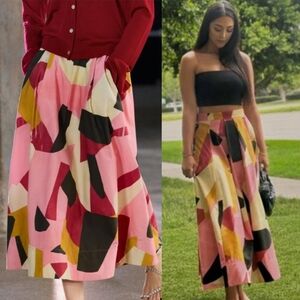 Zara midi Skirt Geometric Print Pink Red Bloggers Favorite Size M New With Tag